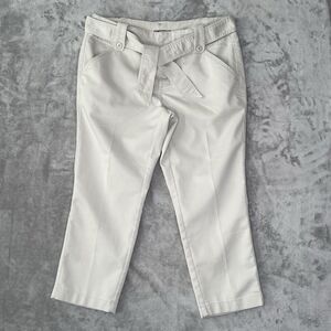 Lands' End Khaki Pants Women's 14P Mid Rise Straight Leg Belted 14 Petite Beige